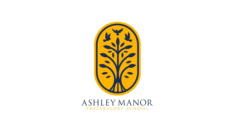 Ashley Manor Preparatory School logo, with their school crest showing a tree and some birds flying above it