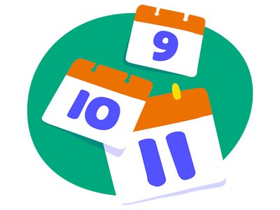 An illustration of pages from a calendar, with the numbers 9, 10 and 11 on