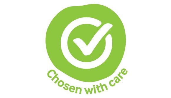 The Chosen with care logo, showing a white tick inside a white circle against a green background and text below saying 'Chosen with care'