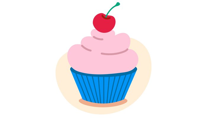An illustration of a cupcake with a cherry on top