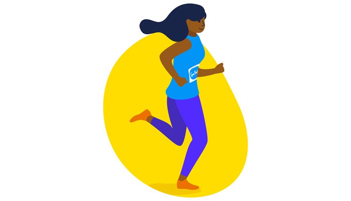 An illustration of a woman running in a Sue Ryder vest