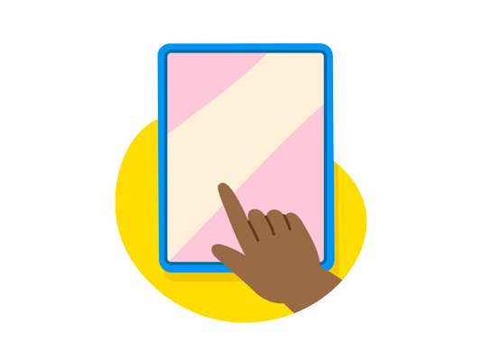 An illustration of a person's hand touching a tablet screen