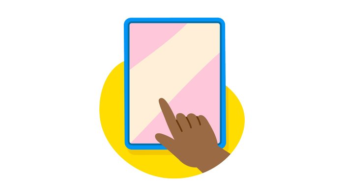 An illustration of a person's hand touching a tablet screen