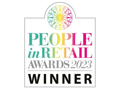 Colourful text on a white background reading 'People in Retail Awards 2023 Winner'