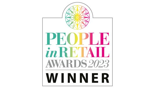Colourful text on a white background reading 'People in Retail Awards 2023 Winner'
