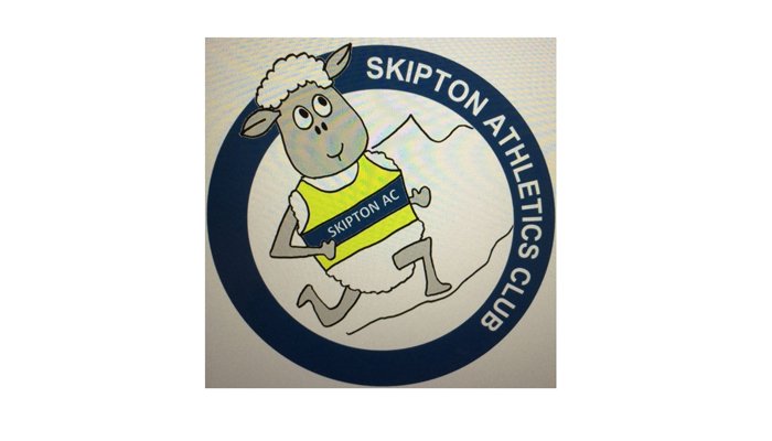 The Skipton Athletic Club logo, showing a sheep in a yellow 'Skipton AC' running vest inside a blue circle