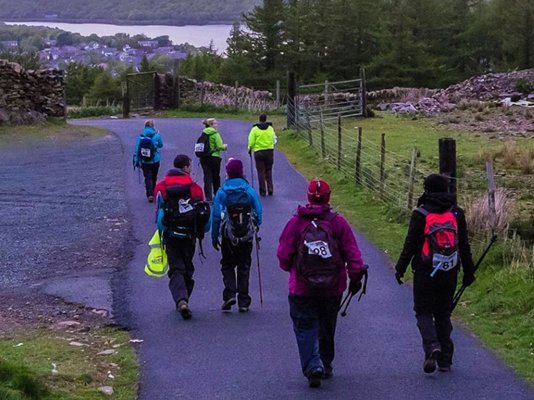 A group of walkers on their way to the Snowdon summit