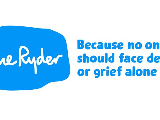 The blue Sue Ryder logo, with a strapline saying 'Because no one should face death or grief alone'