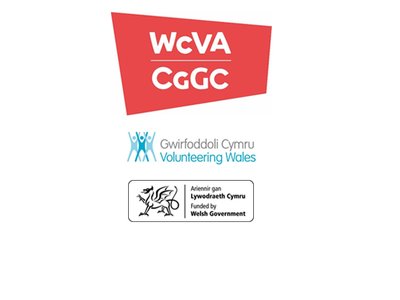 The logos of The Wales Council for Voluntary Action, Volunteering Wales and the Welsh Government