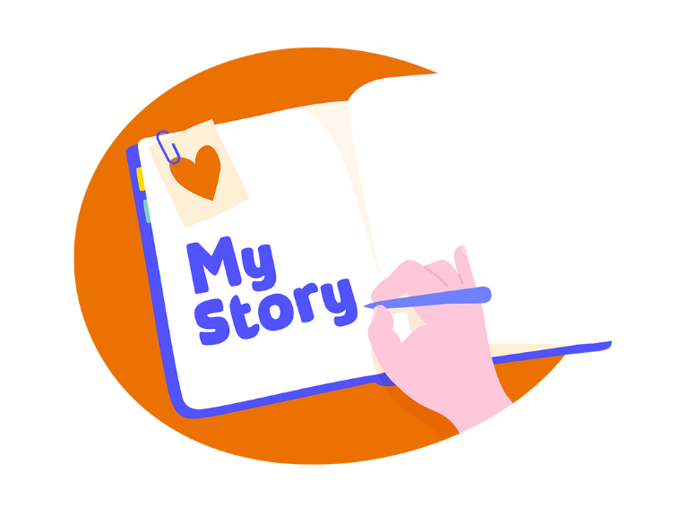 Illustration of a hand writing in a book