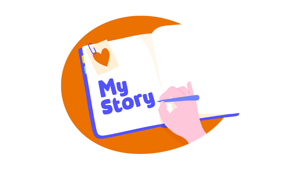 Illustration of a hand writing in a book