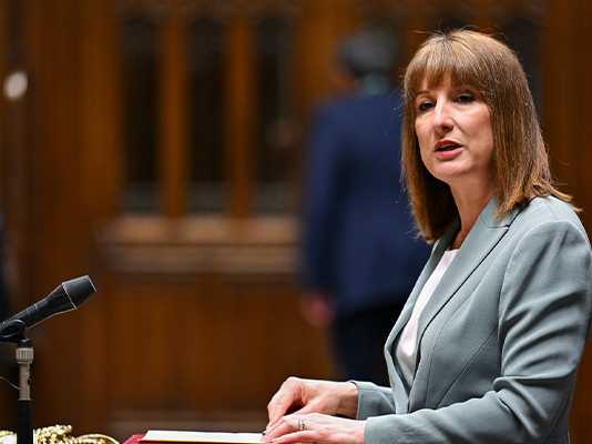 Rachel Reeves MP, speaks authoritatively from podium in House of Commons