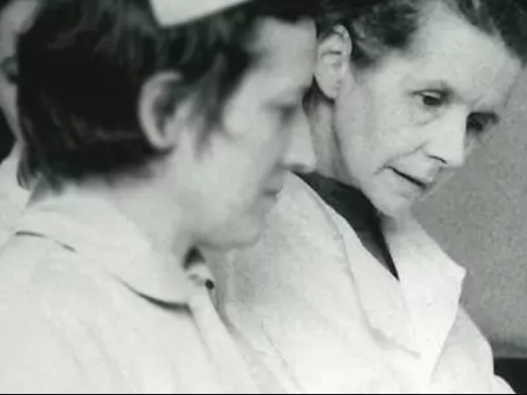 A black and white photo of Lady Sue Ryder and another nurse