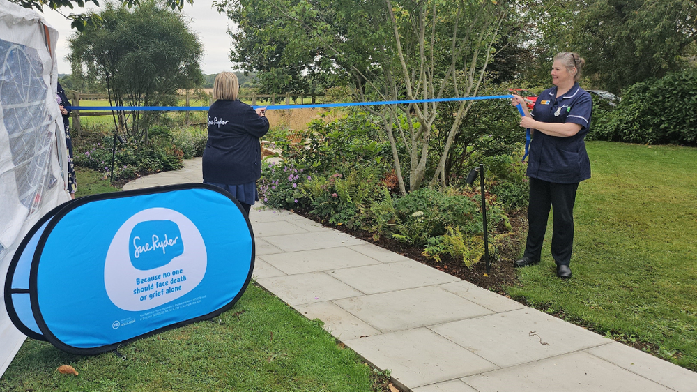 Sue Ryder St John's Hospice Ward Manager, Jacqui Ackroyd, officially opens the Grief Kind garden